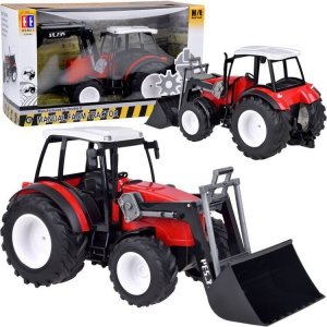 DUŻY TRAKTOR SPYCHACZ zabawka 2w1 - ruchome ramię i łyżka CZERWONY RC0666