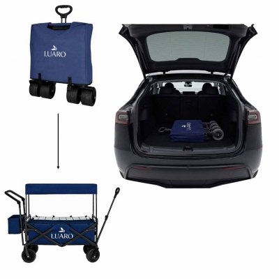 Wózek transportowy LUARO plażowy składany z daszkiem i siatką granatowy