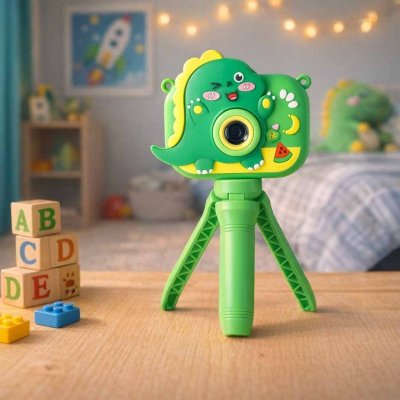 Aparat fotograficzny cyfrowy dla dzieci na statywie dinozaur zielony