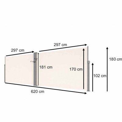 Markiza narożna boczna tarasowa LUARO parawan zwijany 180 x 620 cm beżowy