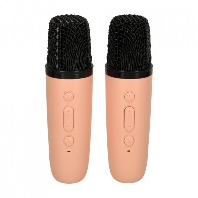 Zestaw do karaoke 2 mikrofony + głośnik przenośny BLUETOOTH USB LED różowy