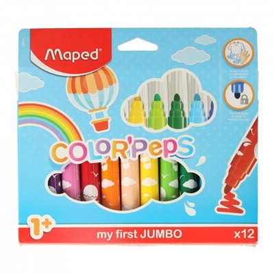 Flamastry markery w pudełku z zawiasami dla maluchów Jumbo Color 12 kolorów Maped