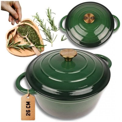 EMALIOWANY GARNEK ŻELIWNY 26cm 5L HAGE ZIELONY