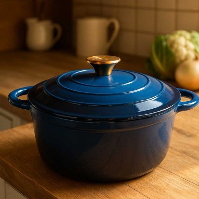 EMALIOWANY GARNEK ŻELIWNY 22cm 3L HAGE CZERWONY