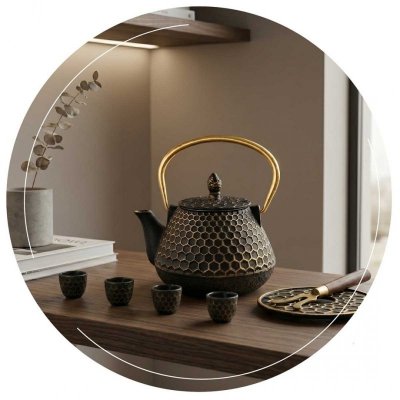 ZAPARZACZ ŻELIWNY DZBANEK ZŁOTY 900ml Z FILTREM i FILIŻANKAMI HAGE