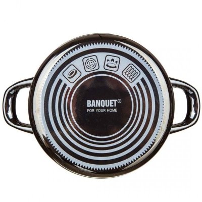 GARNEK EMALIOWANY 18cm 1,3L Z POKRYWĄ BANQUET METALLIC BLACK