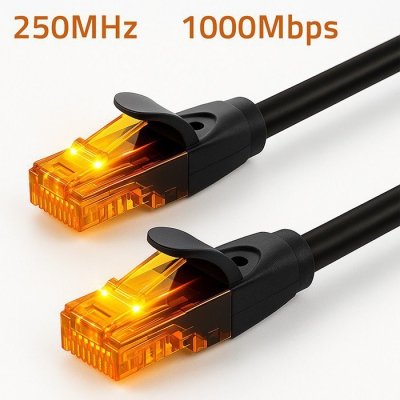Kabel patchcord UTP | kat.6 | 2 x RJ-45 | High speed 1Gb/s |     Pozłacane styki | 15m | Czarny