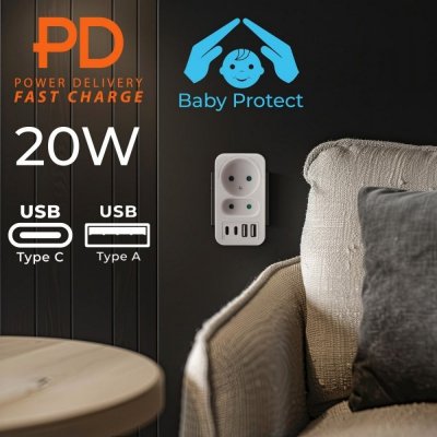 Rozdzielacz na 2 gniazda MCE249 F/W  2x USB-A 2x USB-C