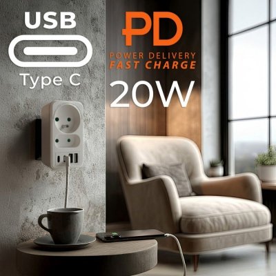 Rozdzielacz na 2 gniazda MCE249 F/W  2x USB-A 2x USB-C