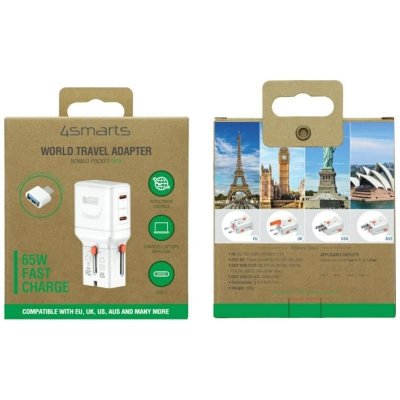 Ładowarka podróżna World Travel 65W USB-C + USB-A Biała