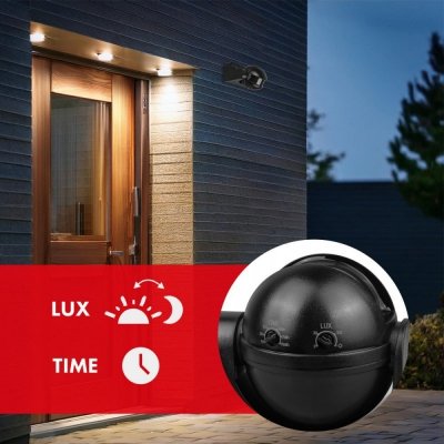 Czujnik ruchu PIR MCE358 B/B IP44, zasieg 12m, max obciążenie 300/1200W, czarny z czarną przesłoną