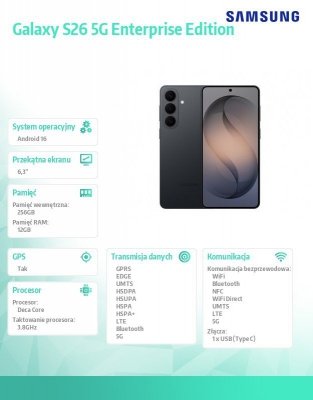 Smartfon Galaxy S26 5G 12/256GB DualSIM Enterprise Edition czarny