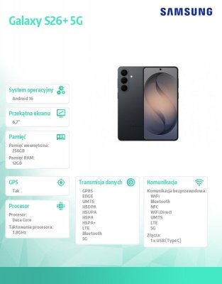 Smartfon Galaxy S26+ 5G 12/256GB DualSIM czarny