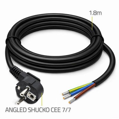 Kabel zasilający | wtyczka kątowa SCHUKO CEE 7/7 (E/F) | miedź Cu| odizolowany lutowany | 3x1.0mm2 | 1.8m