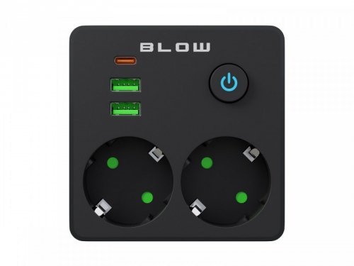 Rozgałęźnik R-20 PR 2-GNIAZDA + 2USB + USB-C czarny
