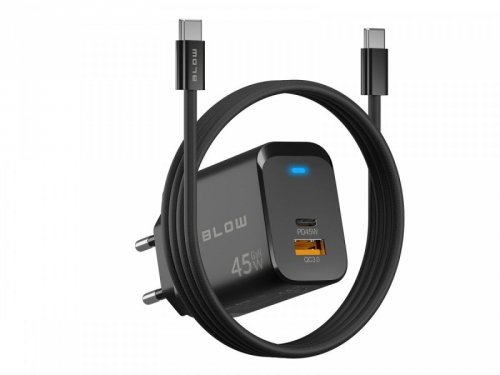Ładowarka sieciowa gniazdo USB + USB-C PD 45W + kabel