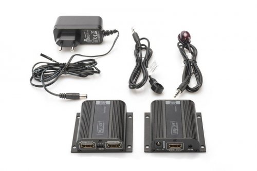 Digitus Przedłużacz/Extender HDMI do 50m po skrętce Cat.6/7 UTP, 1080p 60Hz FHD, HDCP 1.2, IR, audio (zestaw)