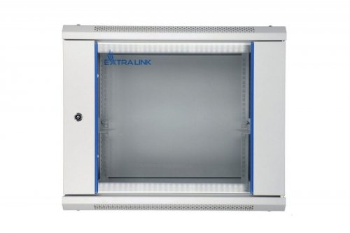 Extralink Szafka wisząca rack 9U 600x600 szara szklane drzwi