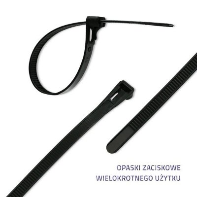 Qoltec Opaski zaciskowe wielorazowe/trytytki | 7.2*350mm | Nylon UV |   Czarne