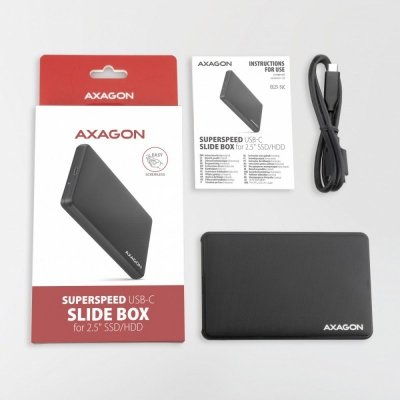 AXAGON EE25-SLC Obudowa zewnętrzna plastikowa, bezśrubowa, USB-C 3.2 GEN 1 SATA 6G 2.5&quot;, czarna