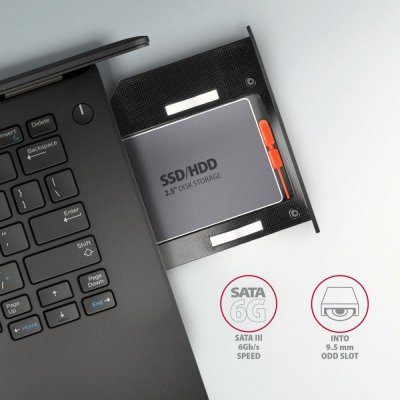 AXAGON RSS-CD09 Ramka na 2,5&quot; SSD-HDD do gniazda DVD, 9.5mm LED aluminium