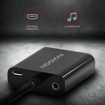 AXAGON RVH-VGAN Adapter aktywny HDMI -&gt; VGA FullHD, wyjście audio, micro USB złącze zasilania
