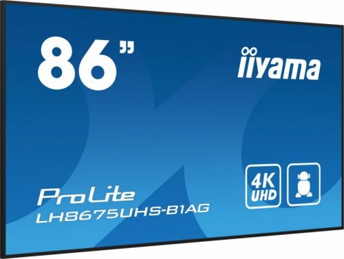 IIYAMA Monitor 85.6 calowy LH8675UHS-B1A, 24/7,IPS,ANDROID.11,4K,500cd/m2,WiFi,3xHDMI,DP,Daisy/Chain,2xUSB,2x10W,RJ45,iiSignage2