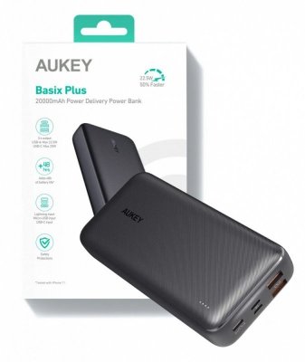 AUKEY PB-N74S Power Bank 20000 mAh 5xUSB Quick Charge 3.0 Power Delivery 3.0 22.5W SCP LED kabel USB-C