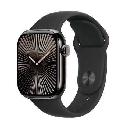 Apple Watch Series 10 GPS + Cellular, koperta 42 mm z tytanu w kolorze łupkowym z paskiem sportowym w kolorze czarnym - rozmiar 