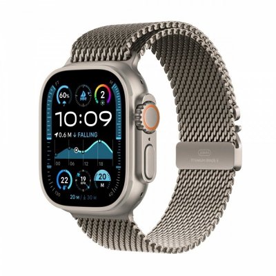 Apple Watch Ultra 2 GPS + Cellular, koperta 49 mm z tytanu w kolorze naturalnym z bransoletą mediolańską S z tytanu w kolorze na