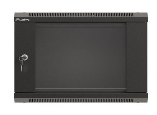 Lanberg Szafa instalacyjna rack wisząca 19" 6U 540x350 czarna drzwi  przeszklone ( flat pack)