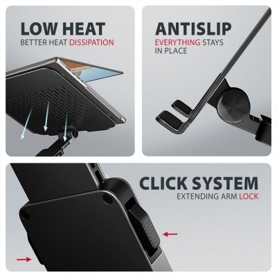 STND-LRB Podstawa do laptopów aluminiowa 10-17,3 cala regulowana wysokość, obrotowa o 360 stopni, Czarna