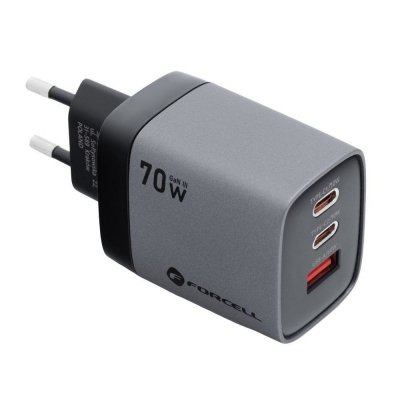Ładowarka sieciowa do telefonu Forcell F-Energy GaN III 2 x USB C + USB A QC4.0 3,45A PD 70W SAM SFC2.0 z wyświetlaczem LCD VT-3