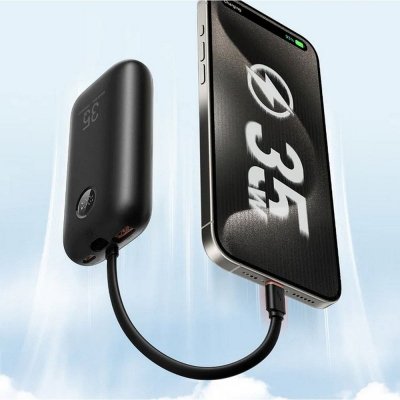 Powerbank Veger K1 (W1188) PD QC3.0 35W 10000 mAh z wbudowanymi kablami USB C / Lightning czarny