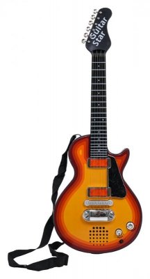 Elektryczna Gitara dla dzieci 3+ czerwone drewno + Słuchawki z mikrofonem + Dźwięki Światła