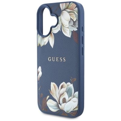 GUESS futerał do IPHONE 16 kompatybilny z MagSafe GUHMP16SPGNMPLMB (PU Grained Flowers Classic Logo) niebieski