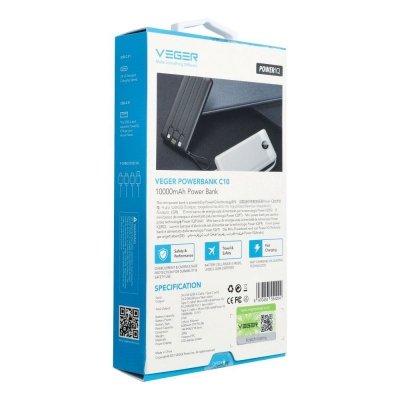 Powerbank Veger C10 (W1116) 10000 mAh z wbudowanymi kablami Micro USB / Typ C / Lightning czarny