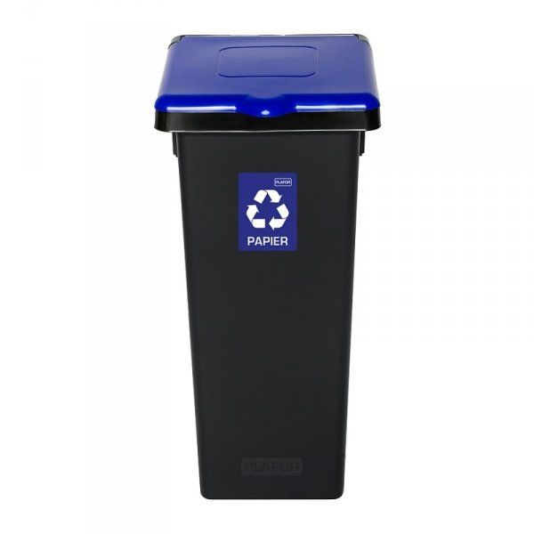 Kosz FLAP BIN 53L czarny / pokrywa niebieska / papier 