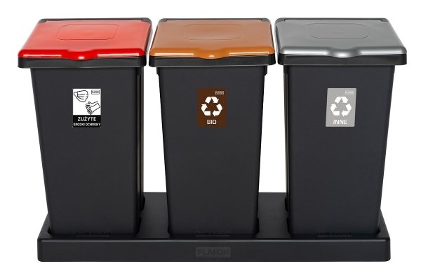 Kosz FLAP BIN 75L czarny / pokrywa srebrna / zmieszane