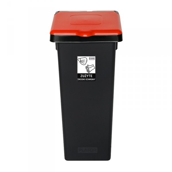 Kosz FLAP BIN 53L czarny / pokrywa czerwona / zużyte środki ochrony 