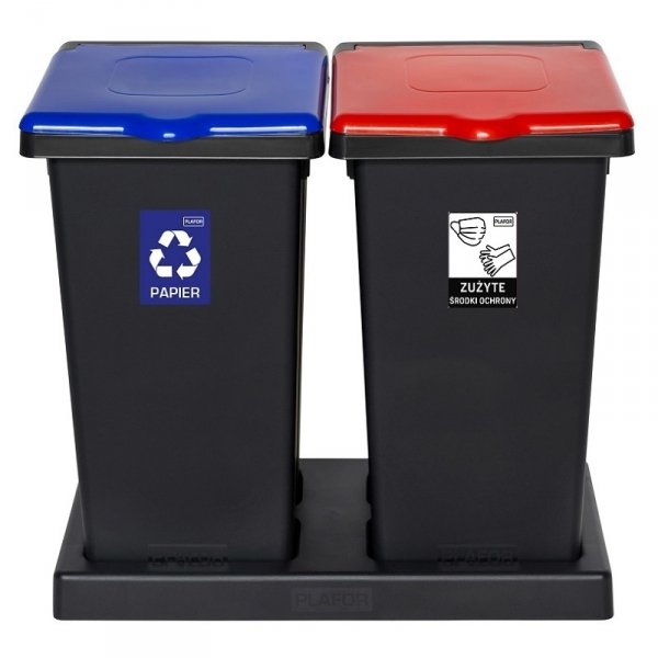 Kosz FLAP BIN 75L czarny / pokrywa niebieska / papier 