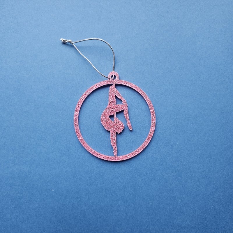 Amira Perun Pink Glitter Pole Dance Ornament Pose 3. Handmade Xmas Decoration