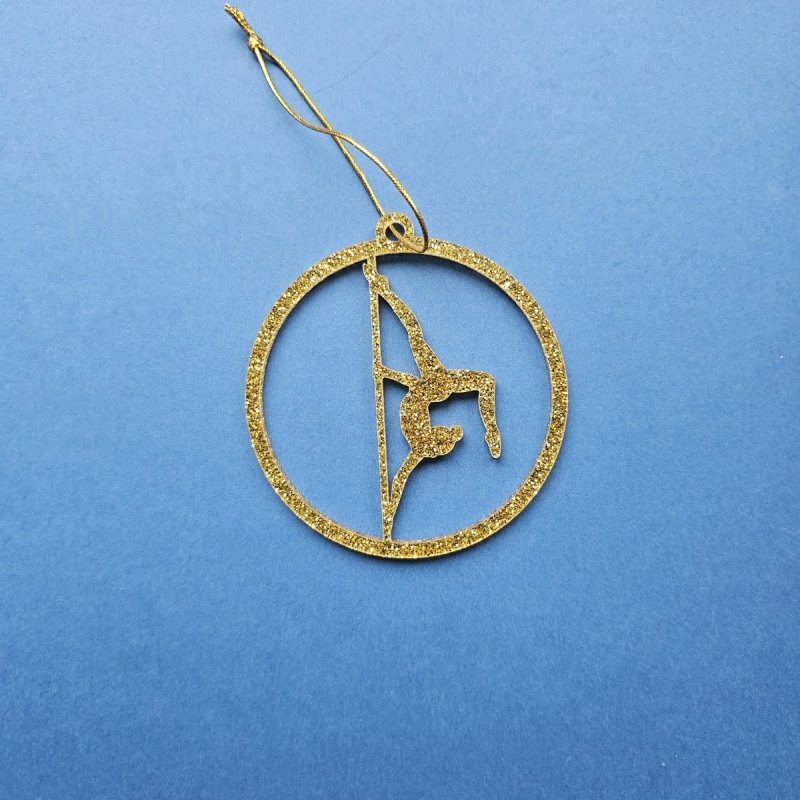 Luxury Gold Glitter Pole Dance Christmas Ornament Pose 4. Perfect aerial fitness gift