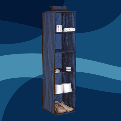 BLUE niebieski wiszący organizer do szafy 5 przegród 30X30X120cm