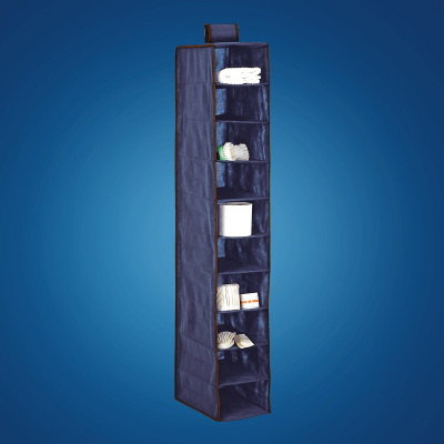 BLUE niebieski wiszący organizer do szafy 10 przegród 20x29x120 cm