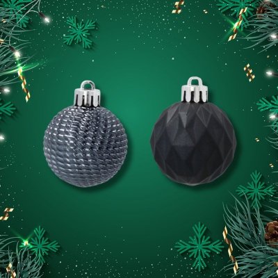Zestaw 16 Eleganckich Bombek Kamai Christmas Decoration® o Średnicy 4 cm – Kolor Antracyt
