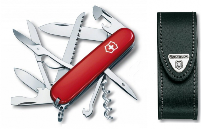 Scyzoryk Victorinox Huntsman 1.3713 - Wielofunkcyjny multitool do kempingu z nożyczkami, korkociągiem i otwieraczem, z etui - 91 mm