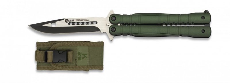 Nóż motylek K25 02130 Balisong Green