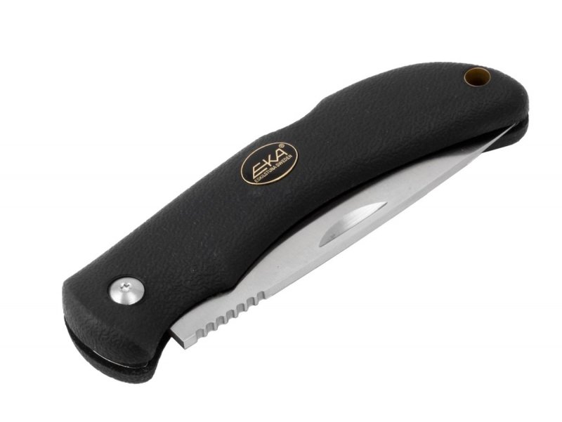 Nóż Eka Swede 10 - Składany nóż survivalowy i myśliwski, blokowane ostrze, stal nierdzewna Sandvik - 9 cm - Czarny - Eka