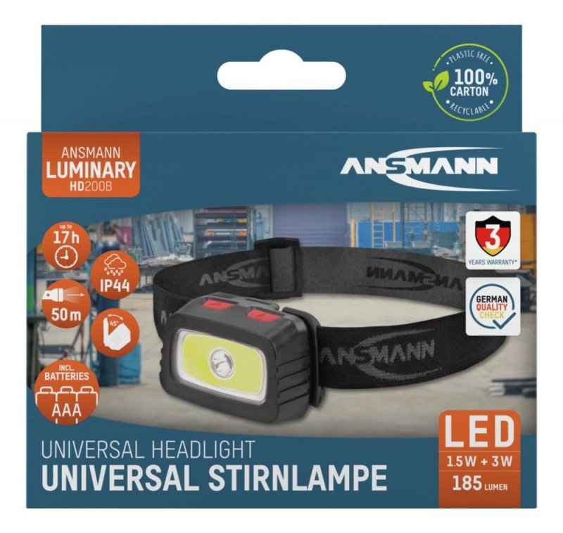 Latarka czołowa LED Ansmann HD200B, 185 lm, 3xAAA